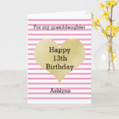 ピンクと金ゴールドハート13誕生日孫娘 カード (黄色い花)