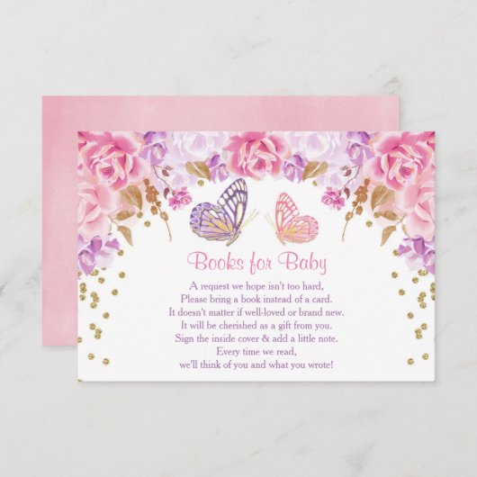 ピンクと金ゴールドバタフライのリクエストの挿入 エンクロージャーカード (正面/裏面)