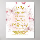 ピンクと金ゴールドバタフライタイムカプセル標識 ポスター (正面)