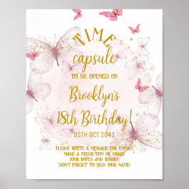 ピンクと金ゴールドバタフライタイムカプセル標識 ポスター