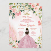 ピンクと金ゴールドバタフライチャラミンス 招待状 (正面/裏面)