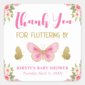 ピンクと金ゴールドバタフライフローラガールベビーシャワー スクエアシール (正面)