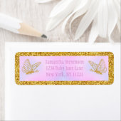 ピンクと金ゴールドバタフライベビーシャワー差出人住所 ラベル (インサイチュ)