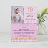 ピンクと金ゴールドバプティスマ/《キリスト教》洗礼式や命名式招待状 招待状 (スタンド正面)