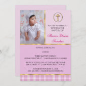 ピンクと金ゴールドバプティスマ/《キリスト教》洗礼式や命名式招待状 招待状 (正面/裏面)