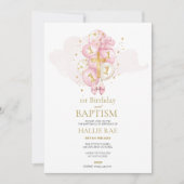 ピンクと金ゴールドバプテスマと誕生日招待状 招待状 (正面)