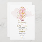 ピンクと金ゴールドバプテスマと誕生日招待状 招待状 (正面/裏面)