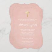 ピンクと金ゴールドバプテスマ招待状～フェイク金ゴールド 招待状 (正面/裏面)