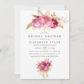ピンクと金ゴールドバラ水彩ブライダルシャワー 招待状 (正面)