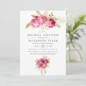 ピンクと金ゴールドバラ水彩ブライダルシャワー 招待状 (スタンド正面)