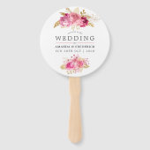 ピンクと金ゴールドバラ水彩結婚式の引き出物 ハンドファン (正面)