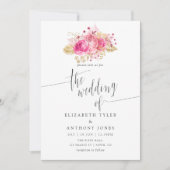 ピンクと金ゴールドバラ水彩結婚式招待状 招待状 (正面)