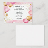 ピンクと金ゴールドバルーンありがとう ノートカード (正面/裏面)