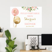 ピンクと金ゴールドバルーン赤ちゃんシャワーツインガールズサイン ポスター (ホームオフィス)