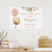 ピンクと金ゴールドバルーン赤ちゃんシャワーツインガールズサイン ポスター (キッチン)