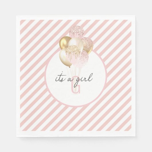ピンクと金ゴールドバルーン赤ちゃんシャワー スタンダードランチョンナプキン (正面)