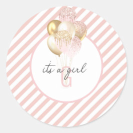 ピンクと金ゴールドバルーン赤ちゃんシャワー ラウンドシール