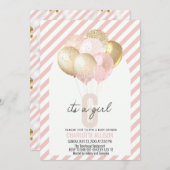 ピンクと金ゴールドバルーン赤ちゃんシャワー 招待状 (正面/裏面)