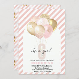 ピンクと金ゴールドバルーン赤ちゃんシャワー 招待状