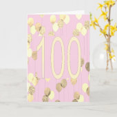 ピンクと金ゴールドバルーン100誕生日 カード (黄色い花)