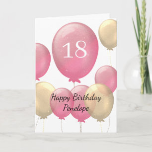ピンクと金ゴールドバルーン18誕生日カード カード