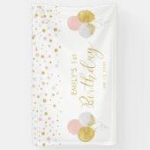 ピンクと金ゴールドバルーン1stバースデーバナー 横断幕 (縦)