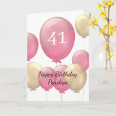 ピンクと金ゴールドバルーン41誕生日 カード (黄色い花)