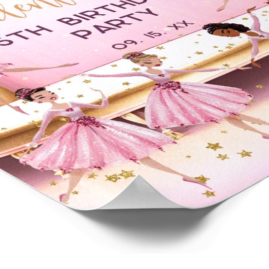 ピンクと金ゴールドバレエステージバレリーナパーティー歓迎 ポスター (角)