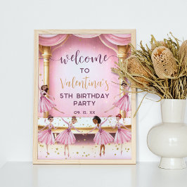 ピンクと金ゴールドバレエステージバレリーナパーティー歓迎 ポスター