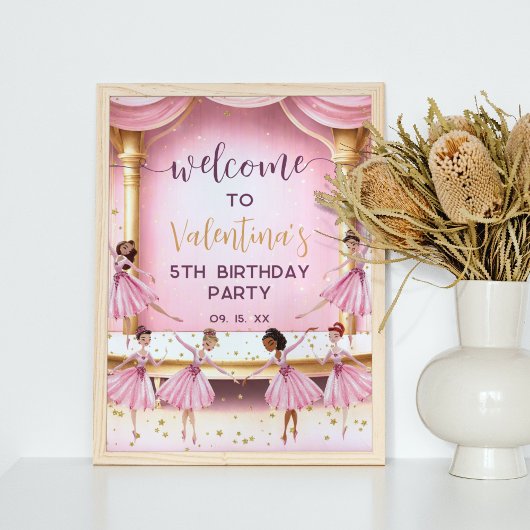 ピンクと金ゴールドバレエステージバレリーナパーティー歓迎 ポスター