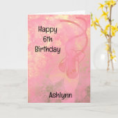 ピンクと金ゴールドバレエ6誕生日 カード (黄色い花)