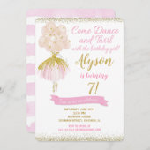 ピンクと金ゴールドバレリーナダンサーの誕生日 招待状 (正面/裏面)