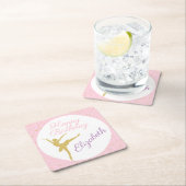 ピンクと金ゴールドバレリーナ誕生日 スクエアペーパーコースター (インサイチュ)