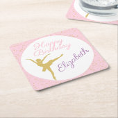 ピンクと金ゴールドバレリーナ誕生日 スクエアペーパーコースター (アングル)