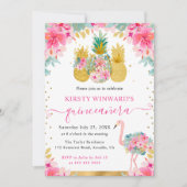 ピンクと金ゴールドパイナップルとフラミンゴキンセアニェラ 招待状 (正面)