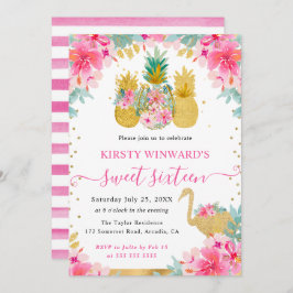 ピンクと金ゴールドパイナップルとフラミンゴ甘い16 招待状