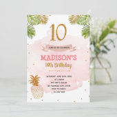 ピンクと金ゴールドパイナップル10歳の誕生パーティー 招待状 (スタンド正面)