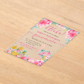 ピンクと金ゴールドパイナップル&フラミンゴキンセアニェラ アクリル招待状 (レイダウン)