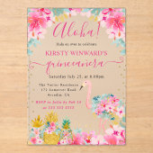 ピンクと金ゴールドパイナップル&フラミンゴキンセアニェラ アクリル招待状 (正面)