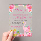 ピンクと金ゴールドパイナップル&フラミンゴスイート16 アクリル招待状 (インサイチュ (ポータブル))