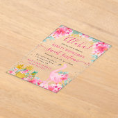 ピンクと金ゴールドパイナップル&フラミンゴスイート16 アクリル招待状 (レイダウン)