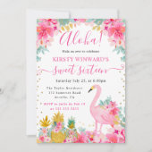 ピンクと金ゴールドパイナップル&フラミンゴスイート16 招待状 (正面)