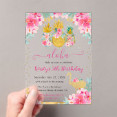 ピンクと金ゴールドパイナップル&フラミンゴ子供の誕生日 アクリル招待状 (インサイチュ (ポータブル))