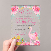 ピンクと金ゴールドパイナップル&フラミンゴ子供の誕生日 アクリル招待状 (インサイチュ (ポータブル))