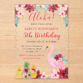 ピンクと金ゴールドパイナップル&フラミンゴ子供の誕生日 アクリル招待状 (正面)