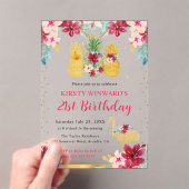 ピンクと金ゴールドパイナップル&フラミンゴ21歳 アクリル招待状 (インサイチュ (ポータブル))