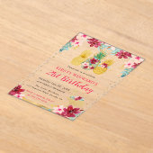 ピンクと金ゴールドパイナップル&フラミンゴ21歳 アクリル招待状 (レイダウン)