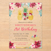 ピンクと金ゴールドパイナップル&フラミンゴ21歳 アクリル招待状 (正面)