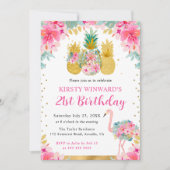 ピンクと金ゴールドパイナップル&フラミンゴ21歳 招待状 (正面)