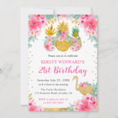 ピンクと金ゴールドパイナップル&フラミンゴ21歳 招待状 (正面)